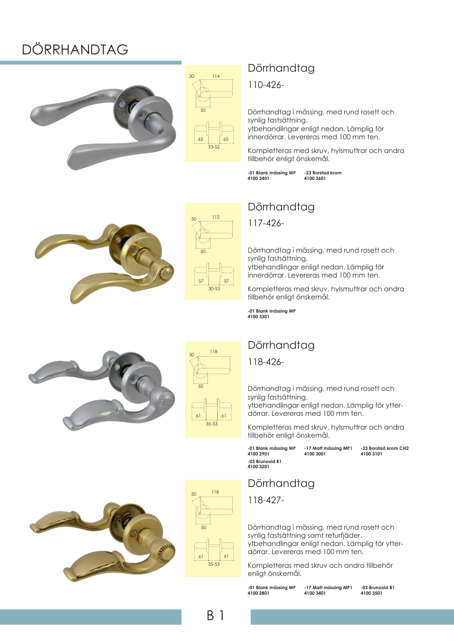 Exempel på dörrhandtag ur Beslagshusets katalog